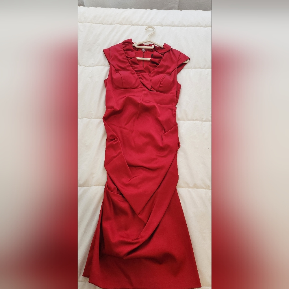 MELANIE LYNE RED MIDI DRESS SIZE 10 LIKE NEW!